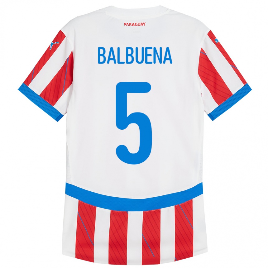 Niño Fútbol Camiseta Paraguay Fabián Balbuena #5 Blanco Rojo 1ª Equipación 24-26