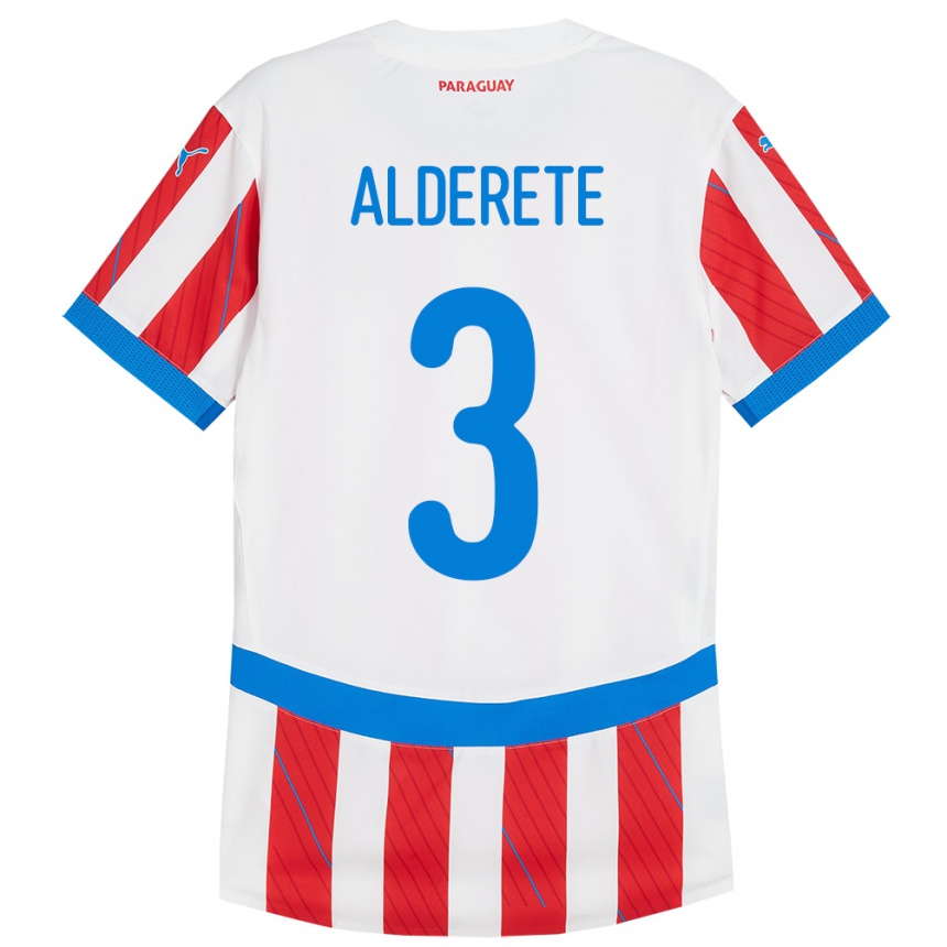 Niño Fútbol Camiseta Paraguay Omar Alderete #3 Blanco Rojo 1ª Equipación 24-26