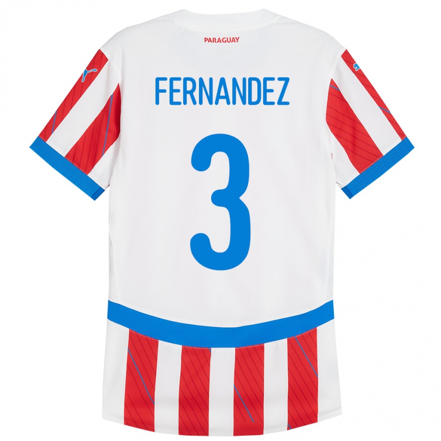 Niño Fútbol Camiseta Paraguay Roberto Fernández #3 Blanco Rojo 1ª Equipación 24-26