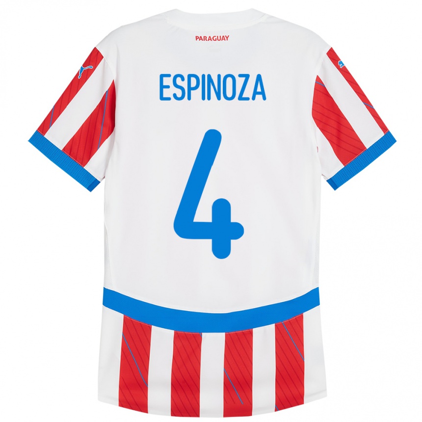 Niño Fútbol Camiseta Paraguay Matías Espinoza #4 Blanco Rojo 1ª Equipación 24-26