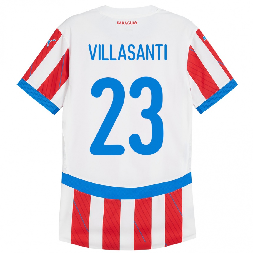 Niño Fútbol Camiseta Paraguay Mathías Villasanti #23 Blanco Rojo 1ª Equipación 24-26