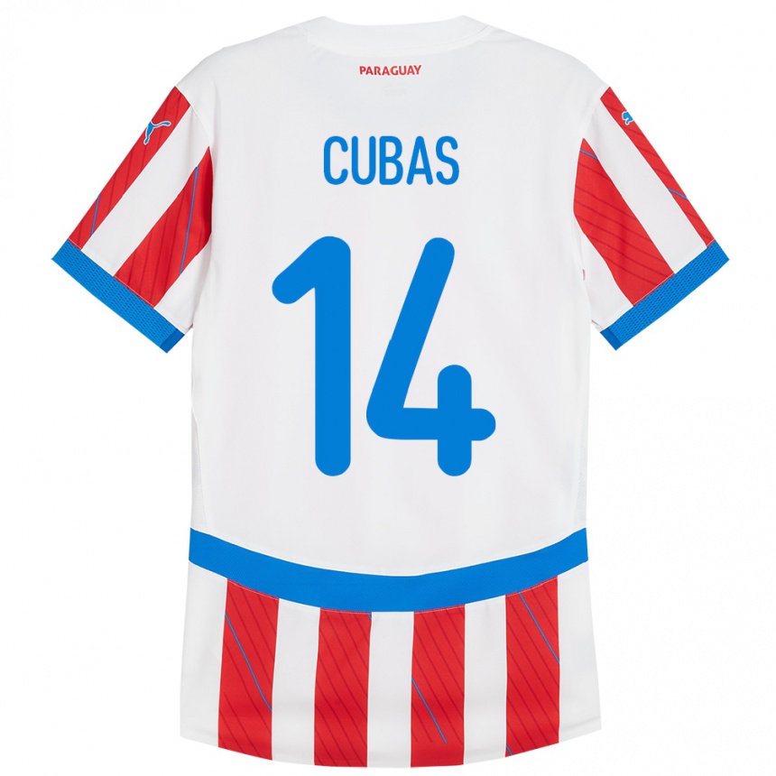 Niño Fútbol Camiseta Paraguay Andrés Cubas #14 Blanco Rojo 1ª Equipación 24-26