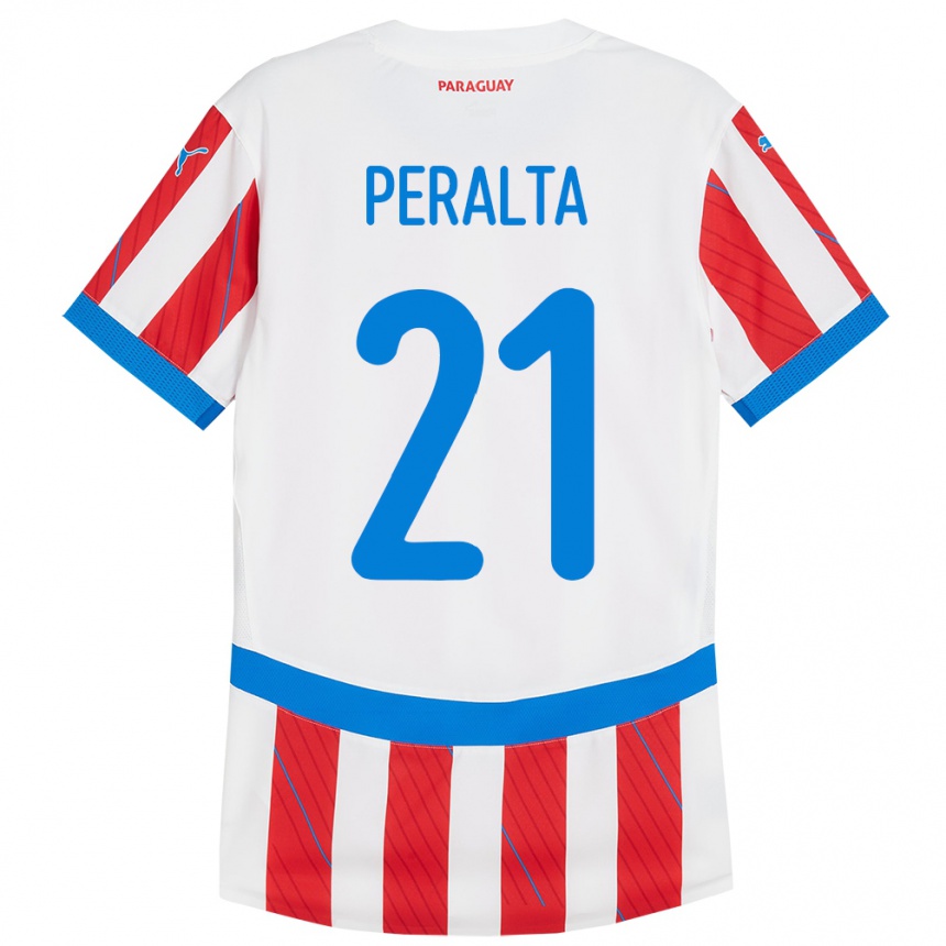 Niño Fútbol Camiseta Paraguay Fabrizio Peralta #21 Blanco Rojo 1ª Equipación 24-26