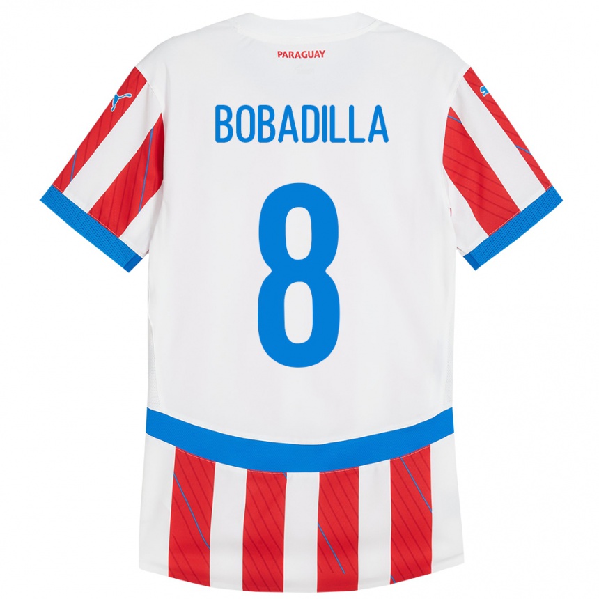 Niño Fútbol Camiseta Paraguay Damián Bobadilla #8 Blanco Rojo 1ª Equipación 24-26