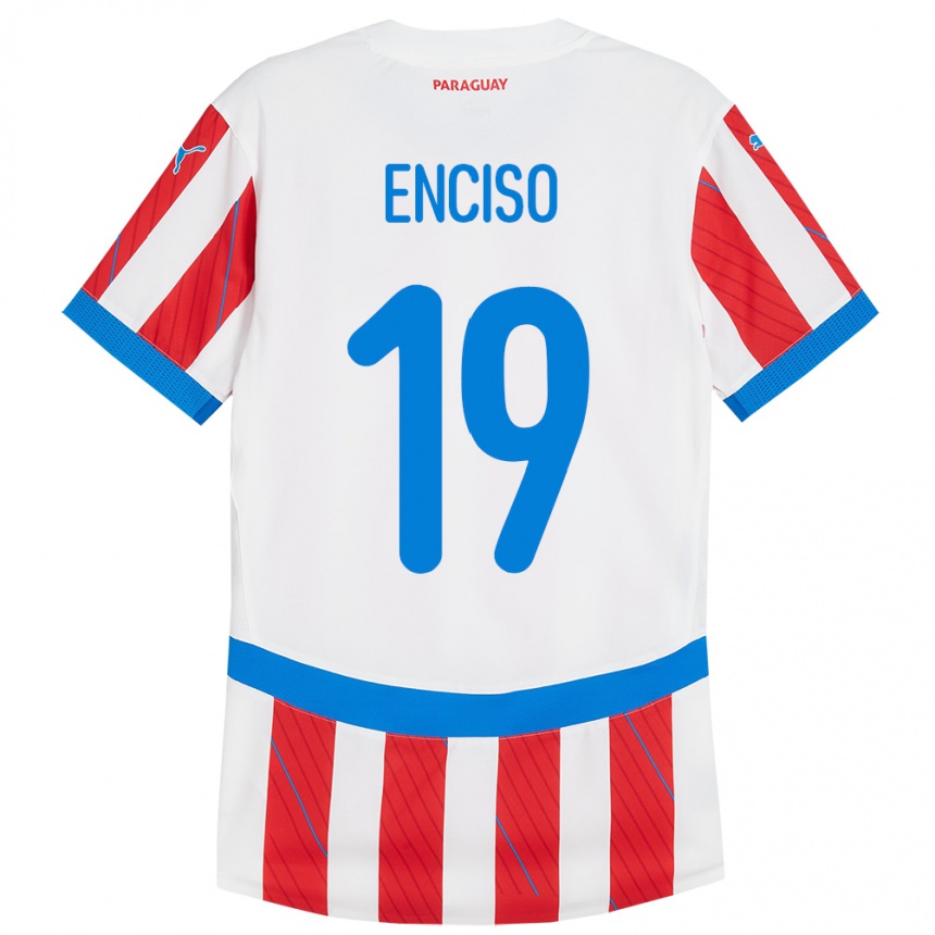 Niño Fútbol Camiseta Paraguay Julio Enciso #19 Blanco Rojo 1ª Equipación 24-26