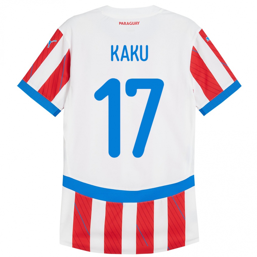 Niño Fútbol Camiseta Paraguay Kaku #17 Blanco Rojo 1ª Equipación 24-26