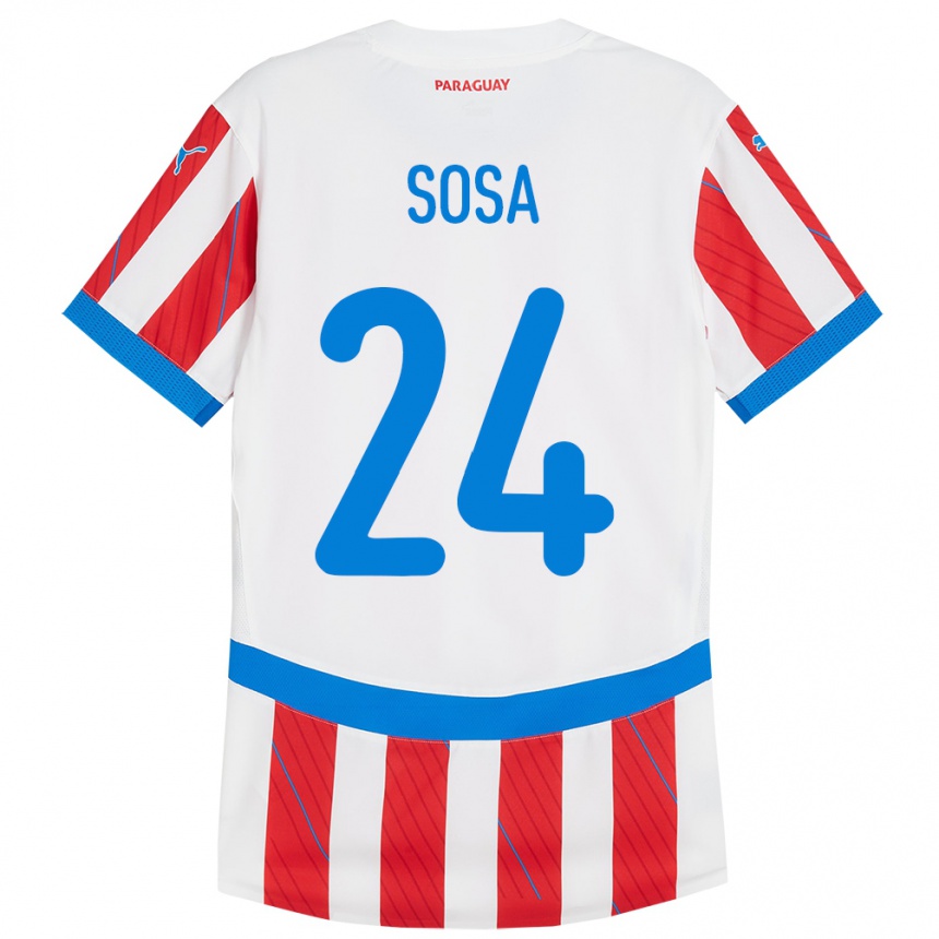 Niño Fútbol Camiseta Paraguay Ramón Sosa #24 Blanco Rojo 1ª Equipación 24-26