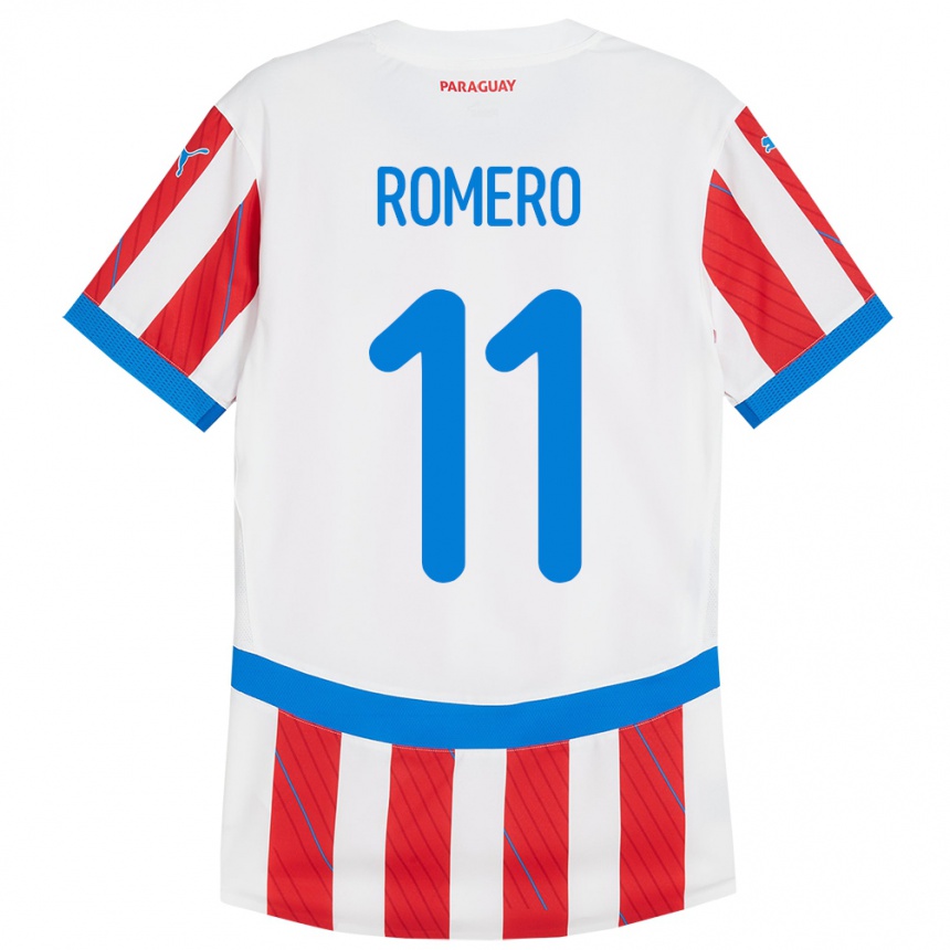 Niño Fútbol Camiseta Paraguay Ángel Romero #11 Blanco Rojo 1ª Equipación 24-26