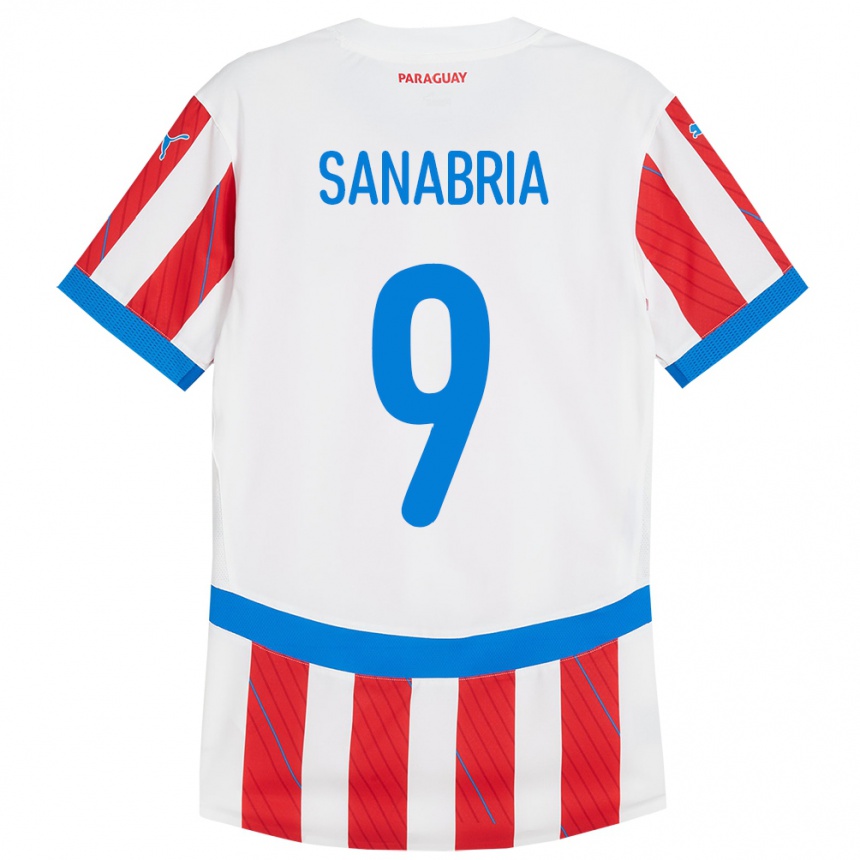 Niño Fútbol Camiseta Paraguay Antonio Sanabria #9 Blanco Rojo 1ª Equipación 24-26