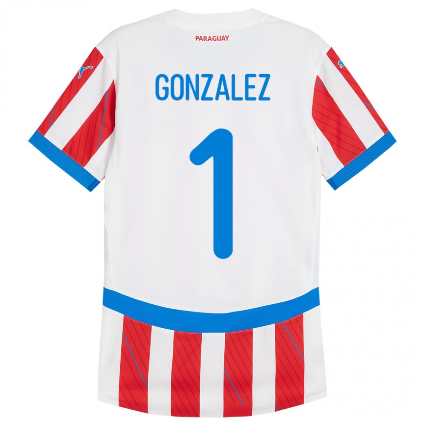 Niño Fútbol Camiseta Paraguay Ángel González #1 Blanco Rojo 1ª Equipación 24-26