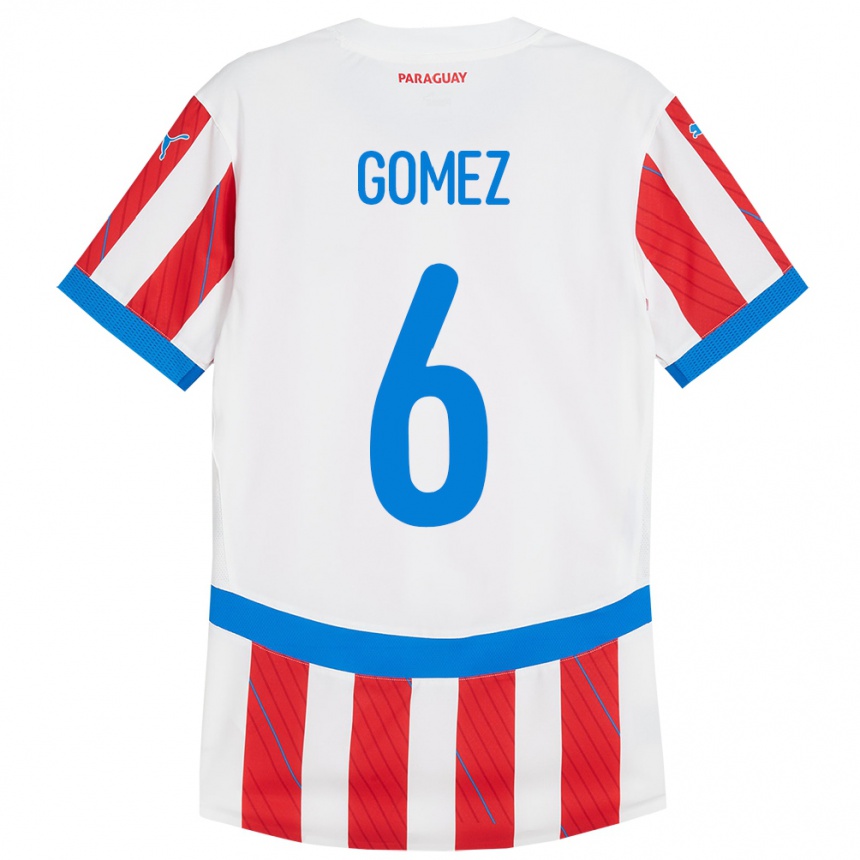 Niño Fútbol Camiseta Paraguay Marcos Gómez #6 Blanco Rojo 1ª Equipación 24-26