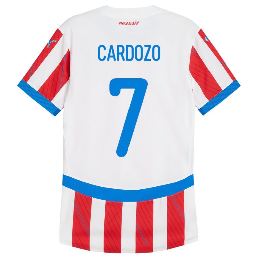 Niño Fútbol Camiseta Paraguay Fernando Cardozo #7 Blanco Rojo 1ª Equipación 24-26