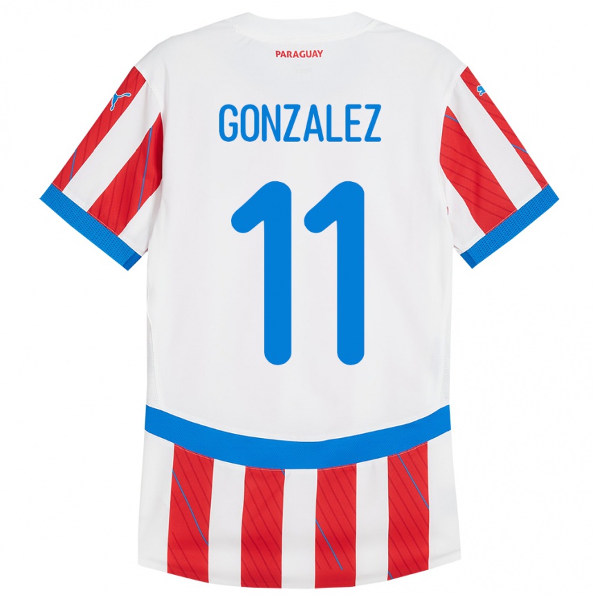 Niño Fútbol Camiseta Paraguay Enso González #11 Blanco Rojo 1ª Equipación 24-26