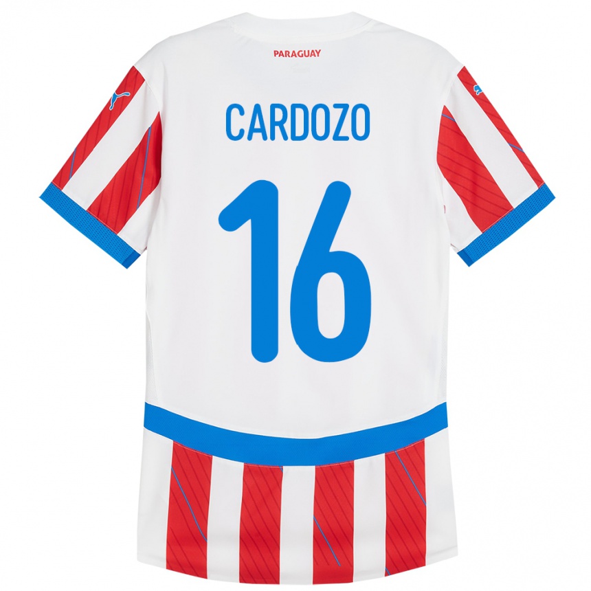 Niño Fútbol Camiseta Paraguay Juan Cardozo #16 Blanco Rojo 1ª Equipación 24-26