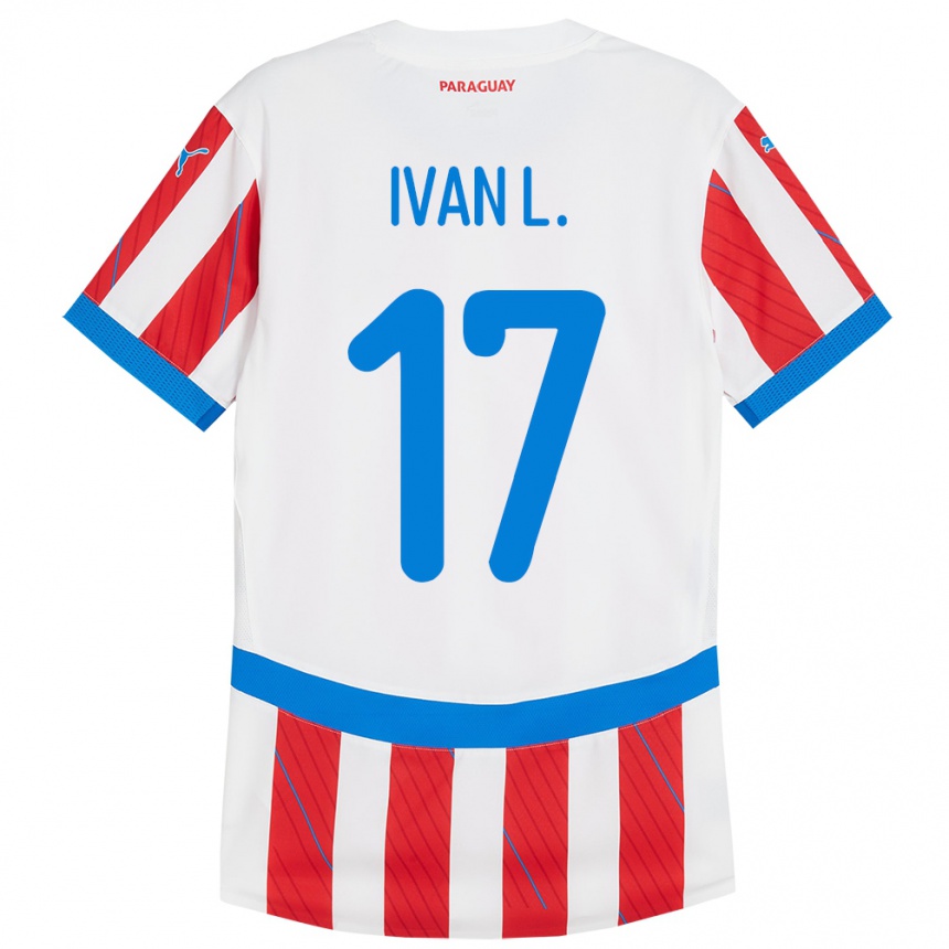 Niño Fútbol Camiseta Paraguay Iván Leguizamón #17 Blanco Rojo 1ª Equipación 24-26