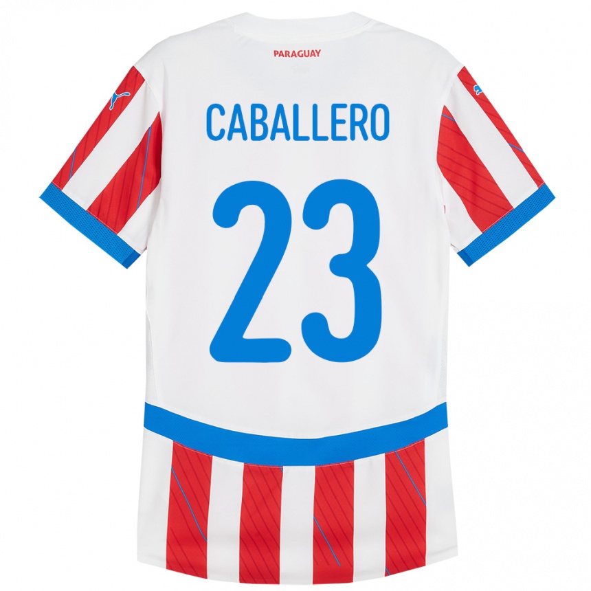 Niño Fútbol Camiseta Paraguay Tiago Caballero #23 Blanco Rojo 1ª Equipación 24-26