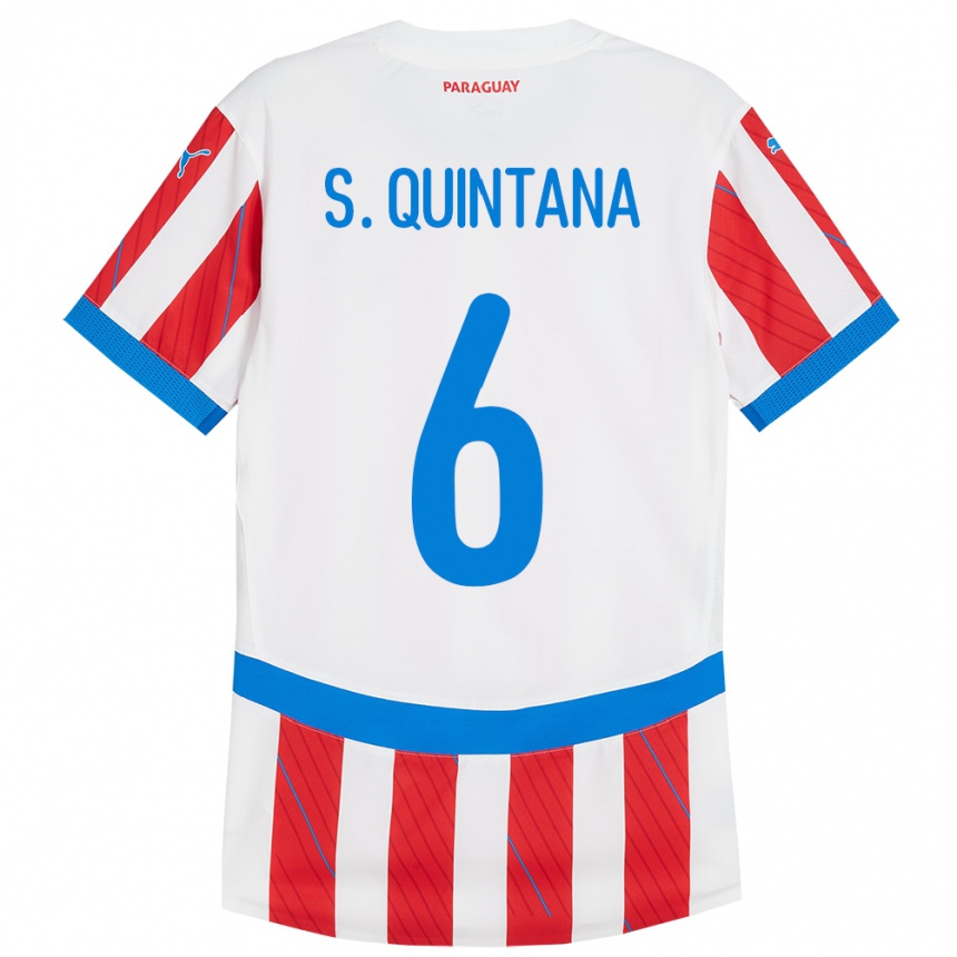 Niño Fútbol Camiseta Paraguay Sebastián Quintana #6 Blanco Rojo 1ª Equipación 24-26