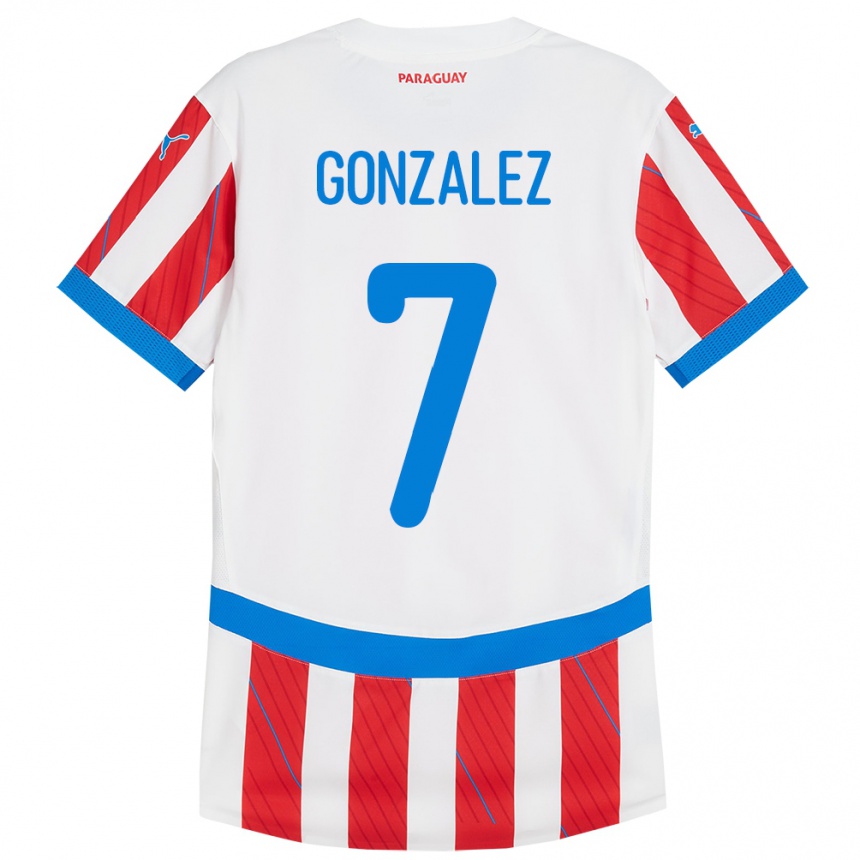 Niño Fútbol Camiseta Paraguay Diego González #7 Blanco Rojo 1ª Equipación 24-26