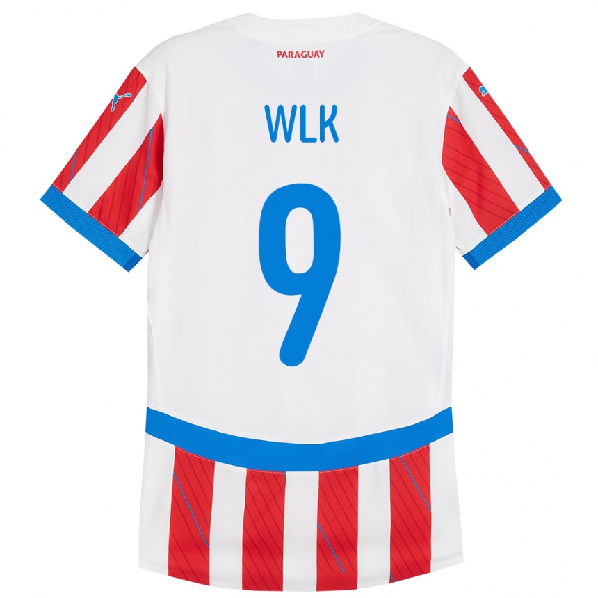 Niño Fútbol Camiseta Paraguay Allan Wlk #9 Blanco Rojo 1ª Equipación 24-26