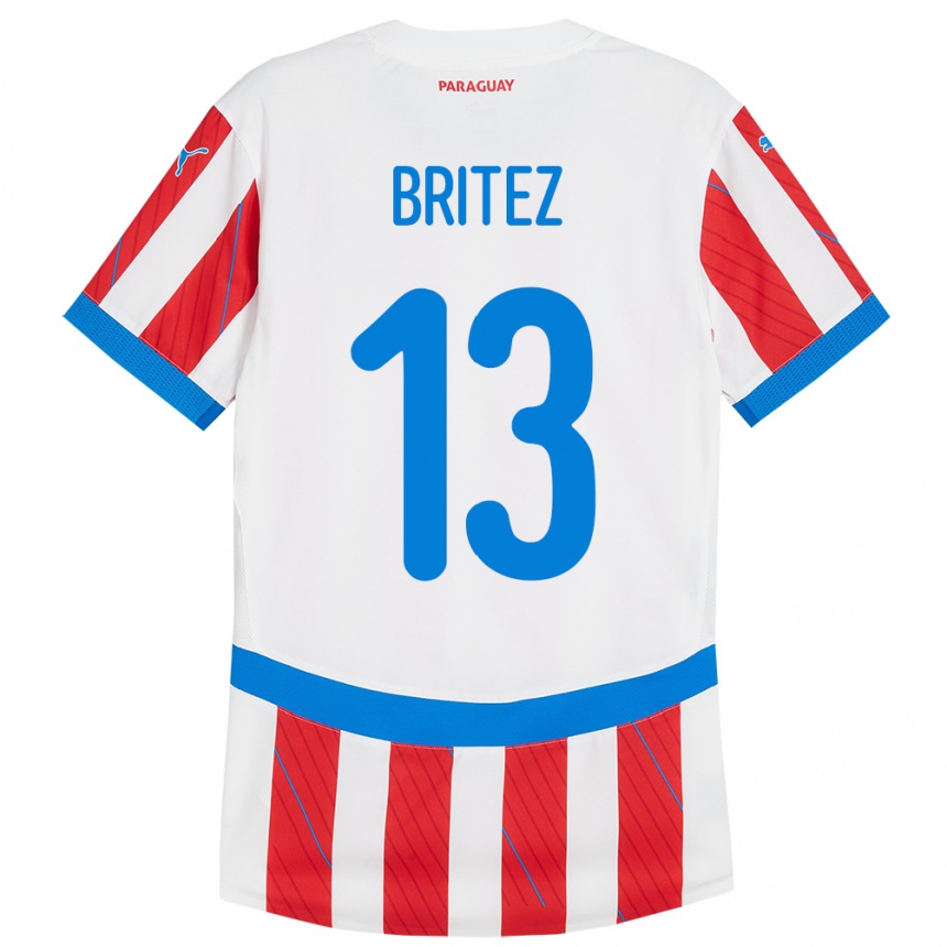 Niño Fútbol Camiseta Paraguay Abel Brítez #13 Blanco Rojo 1ª Equipación 24-26