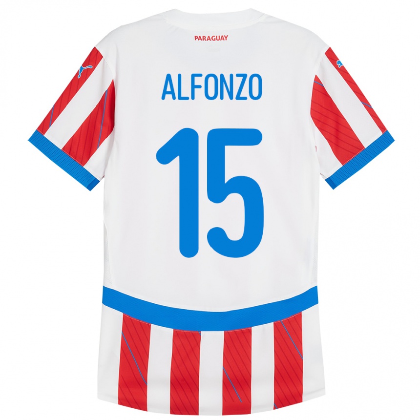 Niño Fútbol Camiseta Paraguay Axel Alfonzo #15 Blanco Rojo 1ª Equipación 24-26