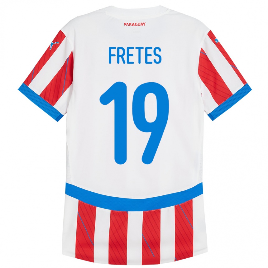 Niño Fútbol Camiseta Paraguay Alexis Fretes #19 Blanco Rojo 1ª Equipación 24-26