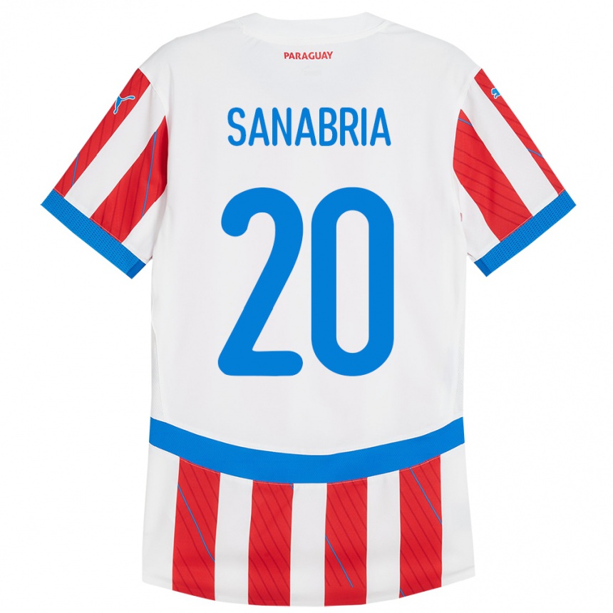 Niño Fútbol Camiseta Paraguay Tobías Sanabria #20 Blanco Rojo 1ª Equipación 24-26