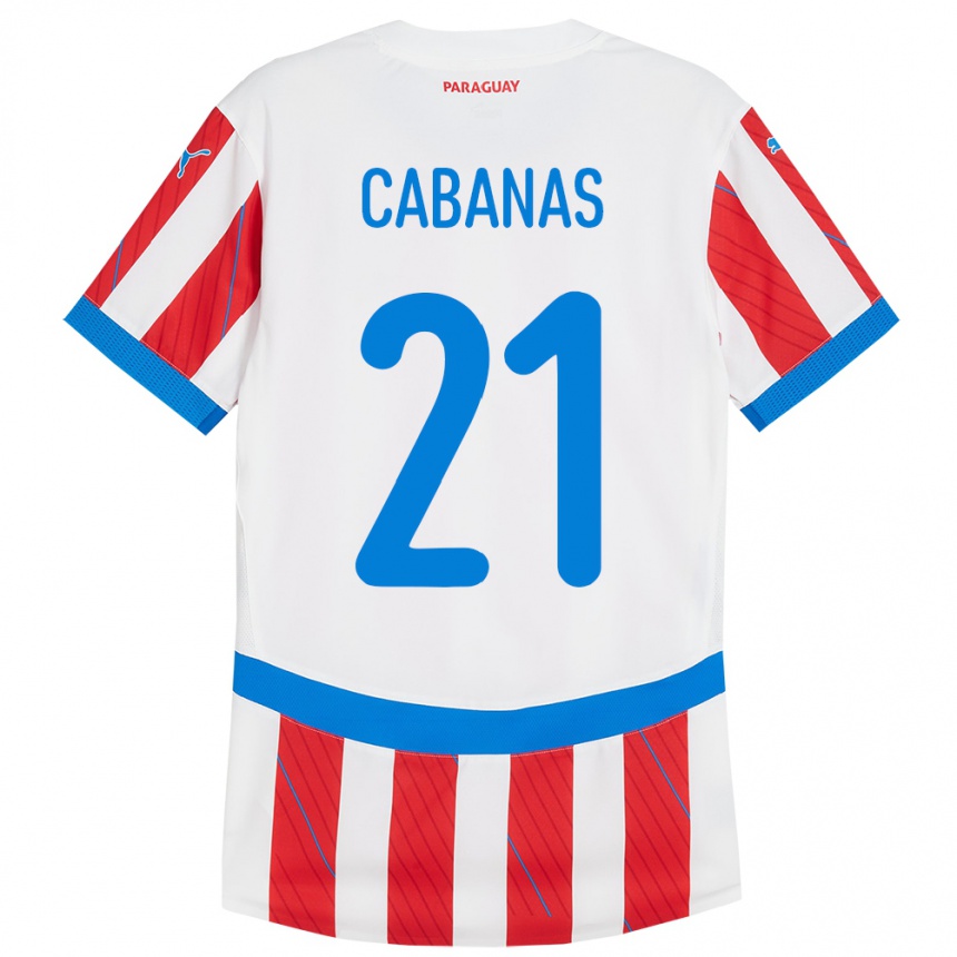 Niño Fútbol Camiseta Paraguay Víctor Cabañas #21 Blanco Rojo 1ª Equipación 24-26