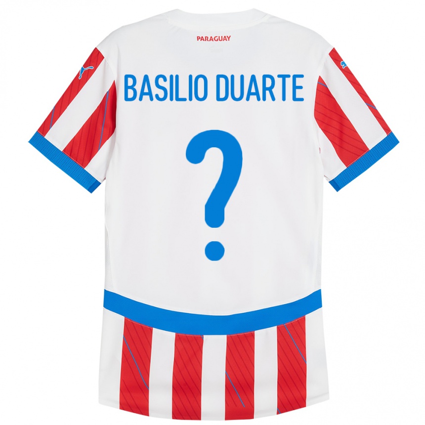 Niño Fútbol Camiseta Paraguay Basilio Duarte #0 Blanco Rojo 1ª Equipación 24-26