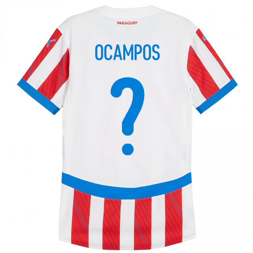 Niño Fútbol Camiseta Paraguay Santiago Ocampos #0 Blanco Rojo 1ª Equipación 24-26