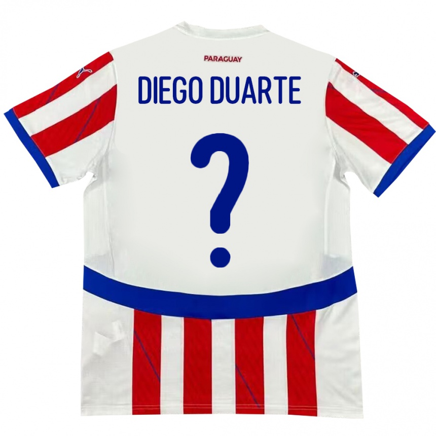 Niño Fútbol Camiseta Paraguay Diego Duarte #0 Blanco Rojo 1ª Equipación 24-26