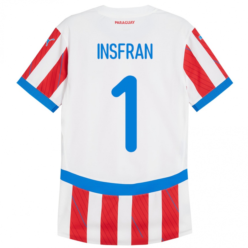 Niño Fútbol Camiseta Paraguay Facundo Insfrán #1 Blanco Rojo 1ª Equipación 24-26