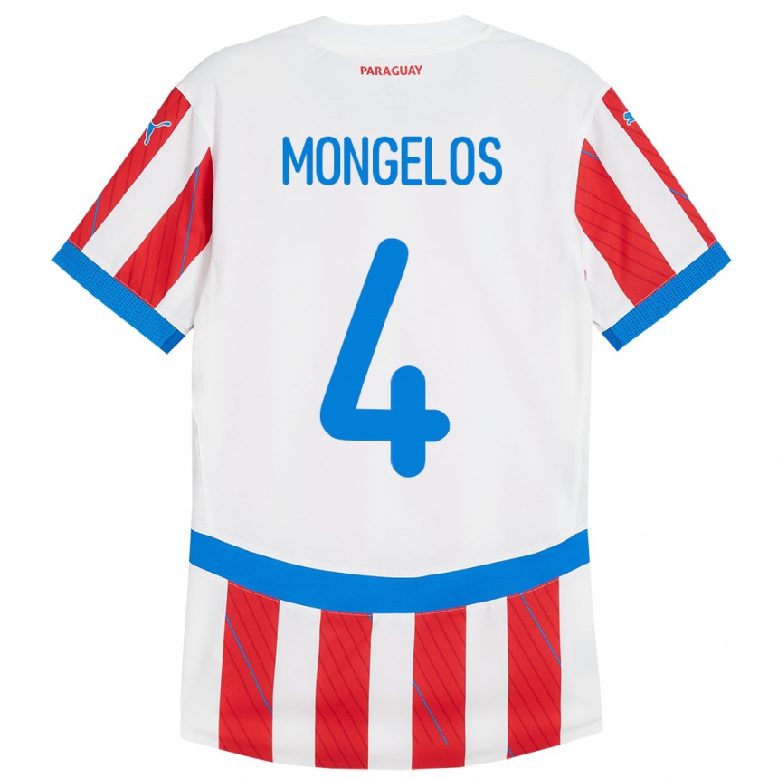 Niño Fútbol Camiseta Paraguay Rolando Mongelós #4 Blanco Rojo 1ª Equipación 24-26