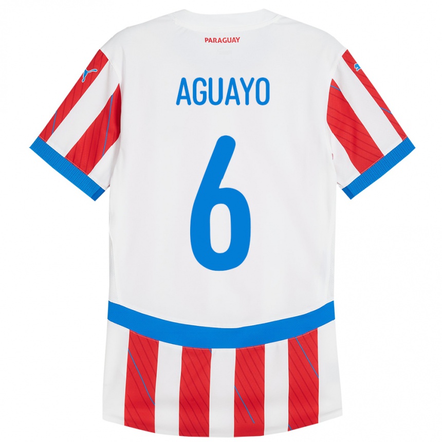 Niño Fútbol Camiseta Paraguay Ángel Aguayo #6 Blanco Rojo 1ª Equipación 24-26