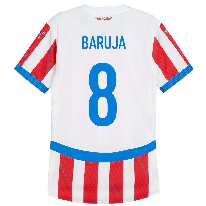 Niño Fútbol Camiseta Paraguay Fabrizio Baruja #8 Blanco Rojo 1ª Equipación 24-26