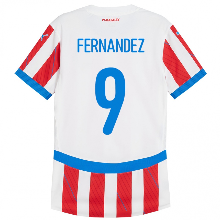 Niño Fútbol Camiseta Paraguay David Fernández #9 Blanco Rojo 1ª Equipación 24-26