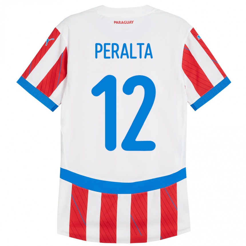 Niño Fútbol Camiseta Paraguay Jesús Peralta #12 Blanco Rojo 1ª Equipación 24-26