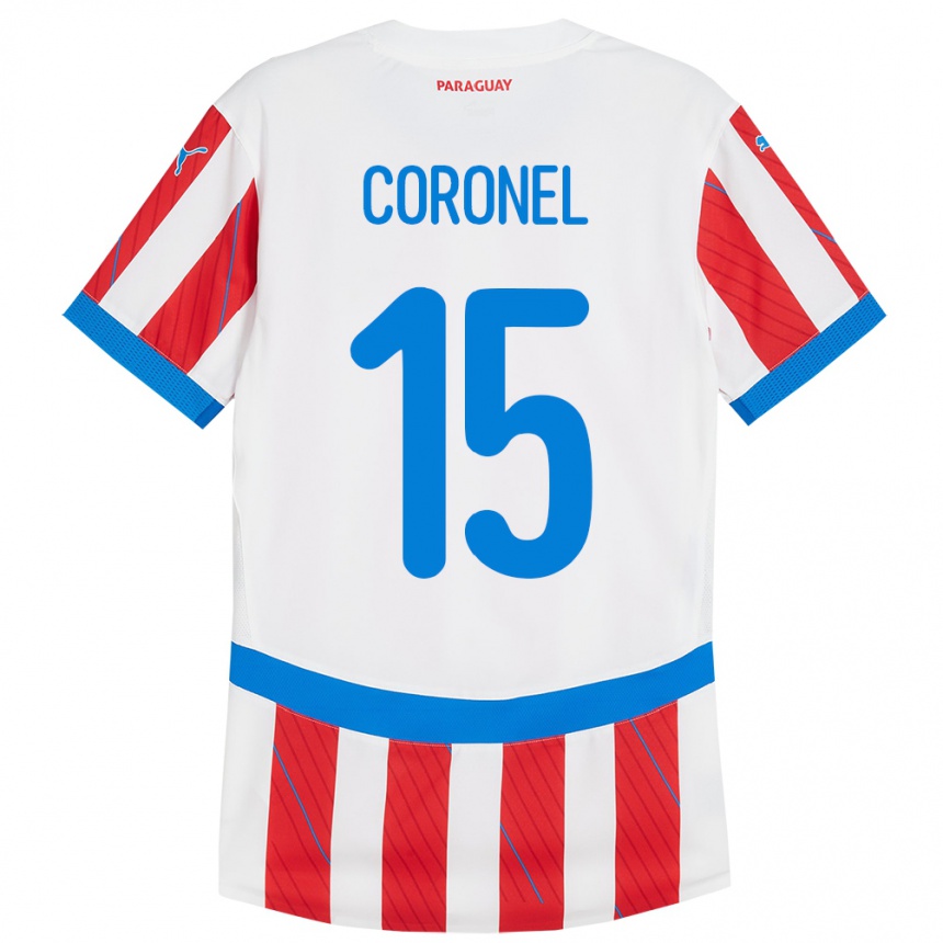 Niño Fútbol Camiseta Paraguay Éver Coronel #15 Blanco Rojo 1ª Equipación 24-26