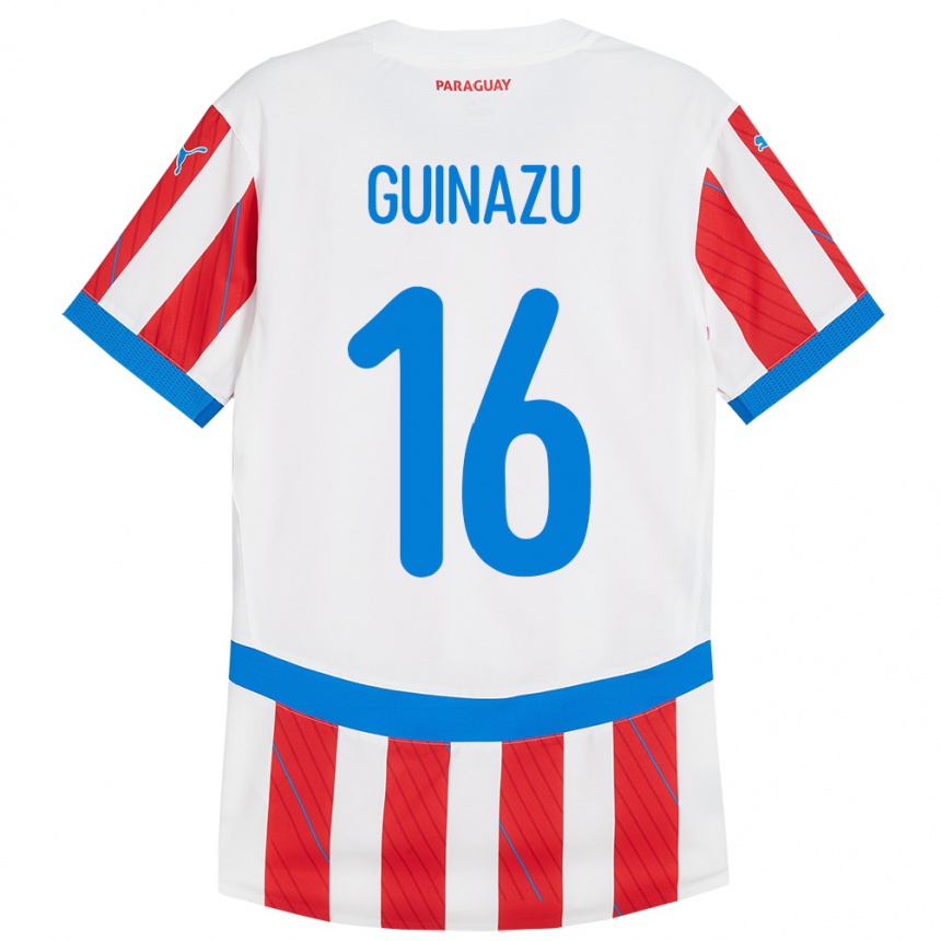 Niño Fútbol Camiseta Paraguay Lucas Guiñazú #16 Blanco Rojo 1ª Equipación 24-26