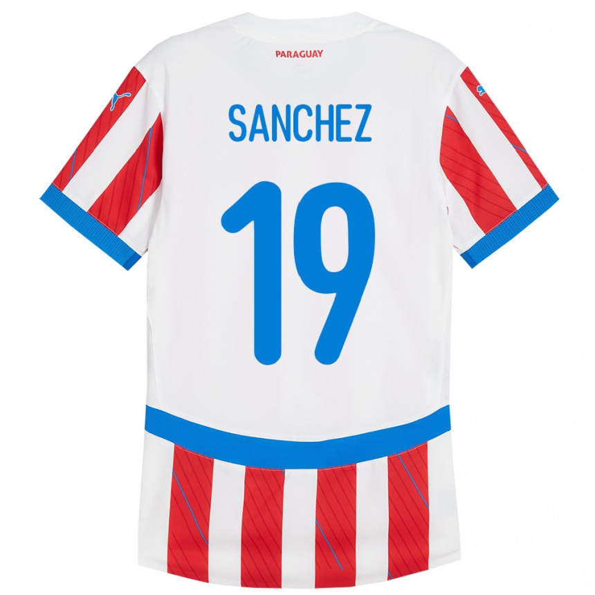 Niño Fútbol Camiseta Paraguay Juan Sánchez #19 Blanco Rojo 1ª Equipación 24-26