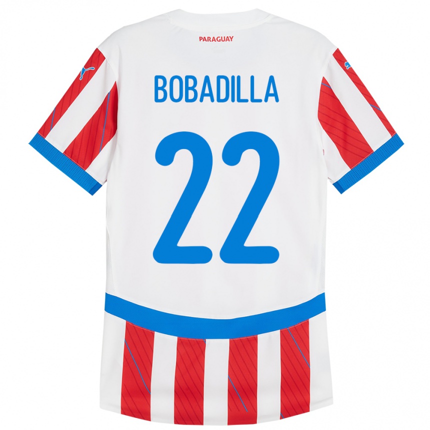 Niño Fútbol Camiseta Paraguay Dylan Bobadilla #22 Blanco Rojo 1ª Equipación 24-26