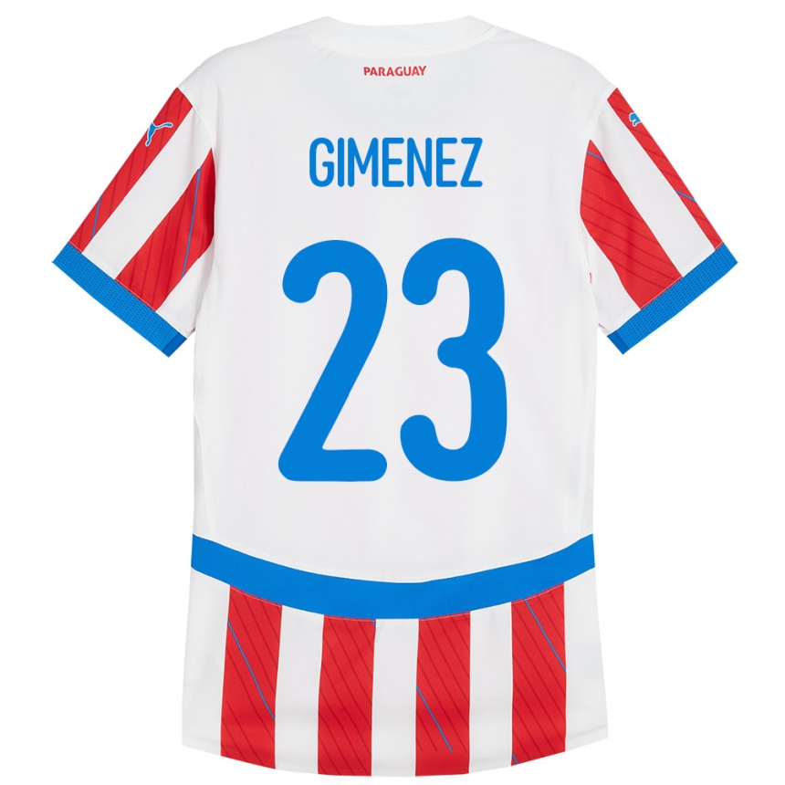 Niño Fútbol Camiseta Paraguay Miguel Giménez #23 Blanco Rojo 1ª Equipación 24-26