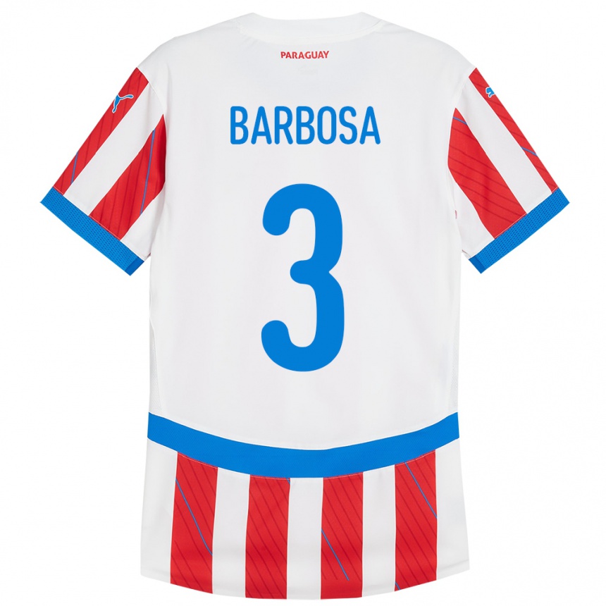 Niño Fútbol Camiseta Paraguay Camila Barbosa #3 Blanco Rojo 1ª Equipación 24-26