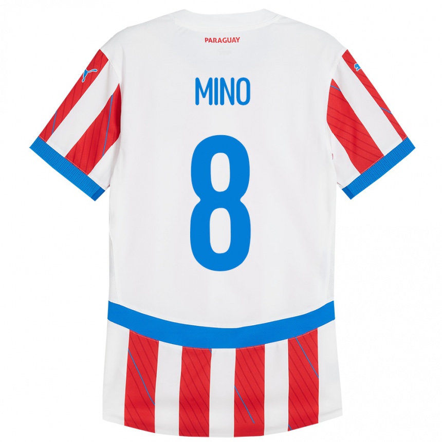 Niño Fútbol Camiseta Paraguay Rosa Miño #8 Blanco Rojo 1ª Equipación 24-26