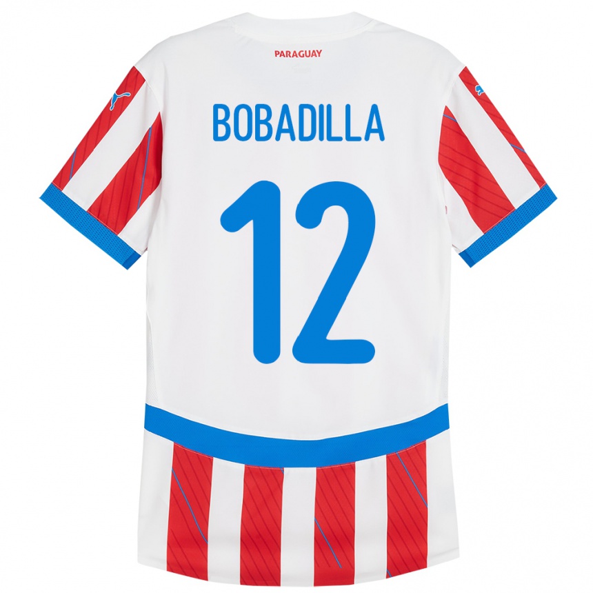 Niño Fútbol Camiseta Paraguay Alicia Bobadilla #12 Blanco Rojo 1ª Equipación 24-26