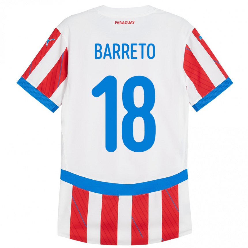 Niño Fútbol Camiseta Paraguay Liz Barreto #18 Blanco Rojo 1ª Equipación 24-26