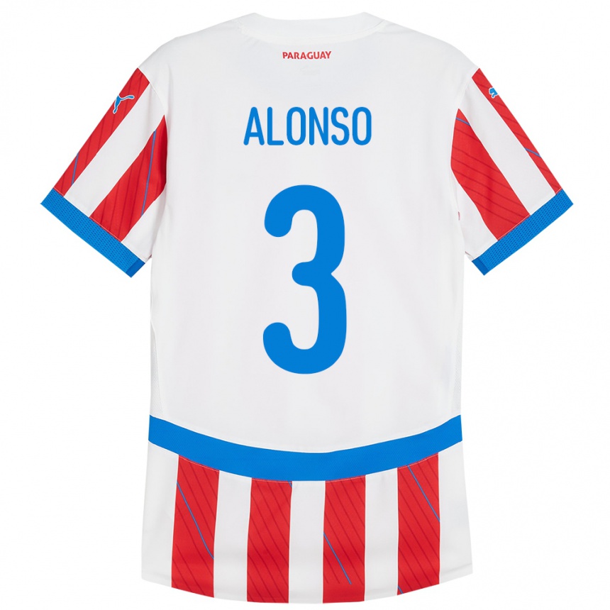 Niño Fútbol Camiseta Paraguay Lorena Alonso #3 Blanco Rojo 1ª Equipación 24-26