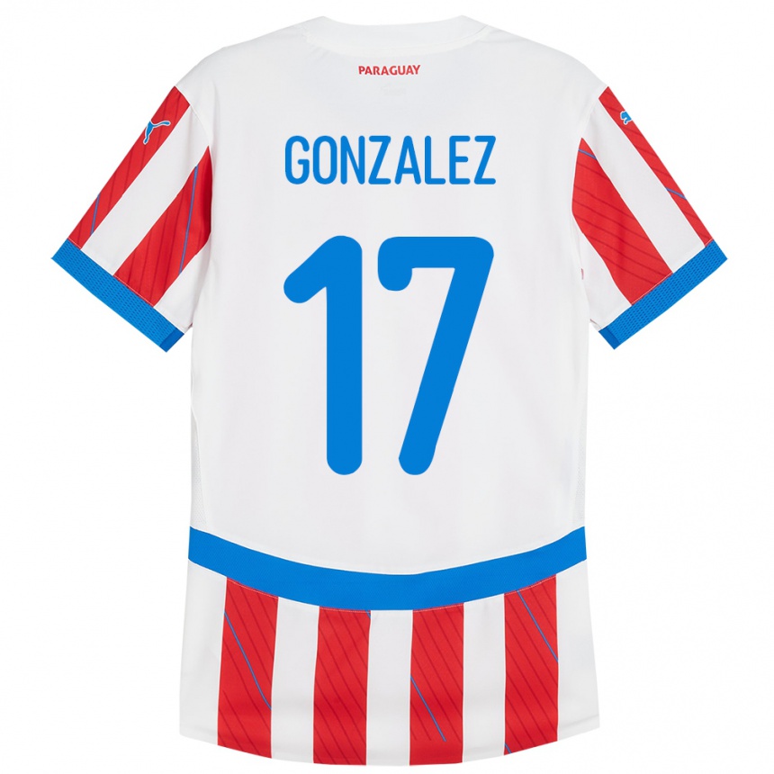 Niño Fútbol Camiseta Paraguay Lourdes González #17 Blanco Rojo 1ª Equipación 24-26