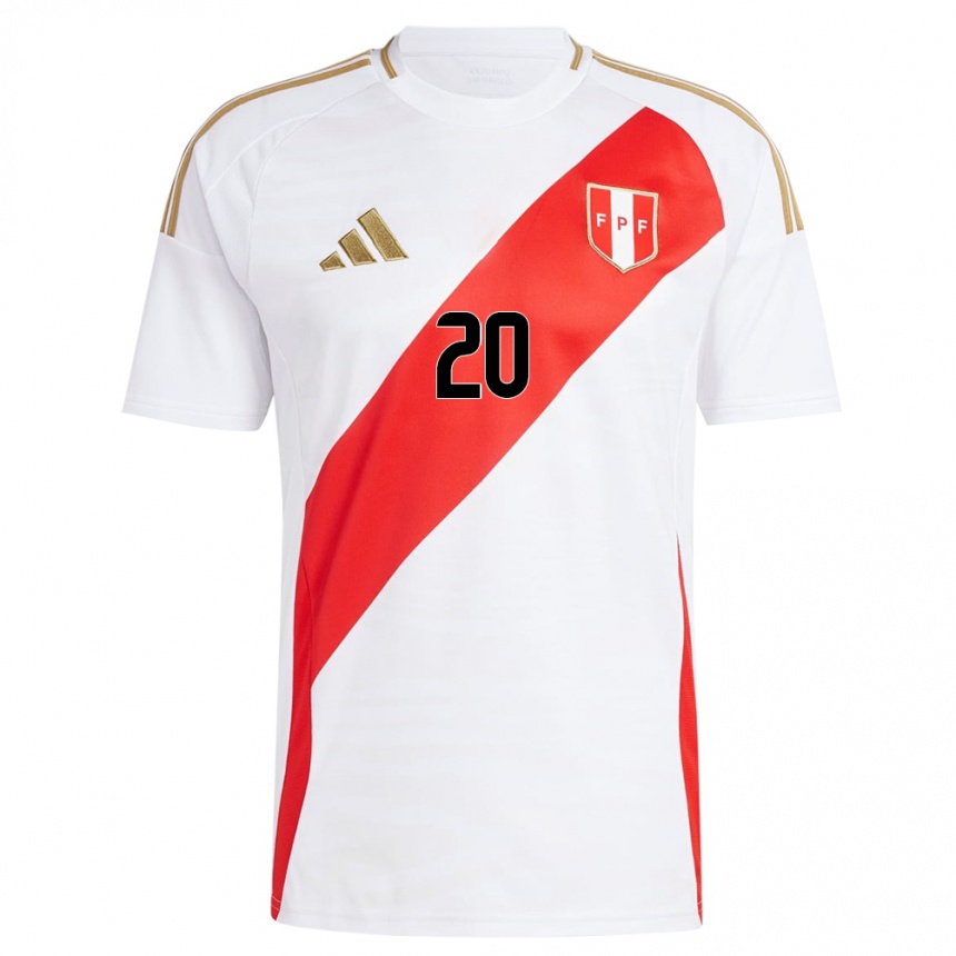 Niño Fútbol Camiseta Perú Juan Pablo Goicochea #20 Blanco 1ª Equipación 24-26