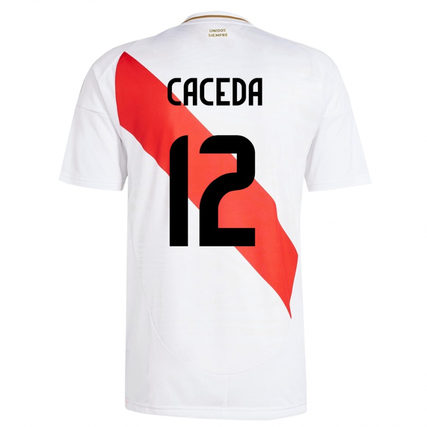 Niño Fútbol Camiseta Perú Carlos Cáceda #12 Blanco 1ª Equipación 24-26